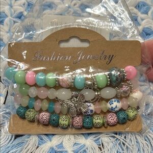 Fashion Jewelry Multi-Color Bohemian Stretch Beaded Bracelet with Charms 4 Piece